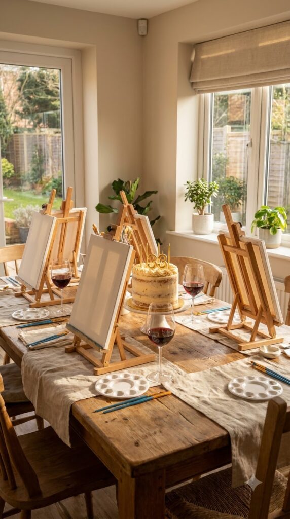 A scenic outdoor birthday picnic with balloons, picnic basket, rustic decor, birthday cake, and breathtaking mountain views