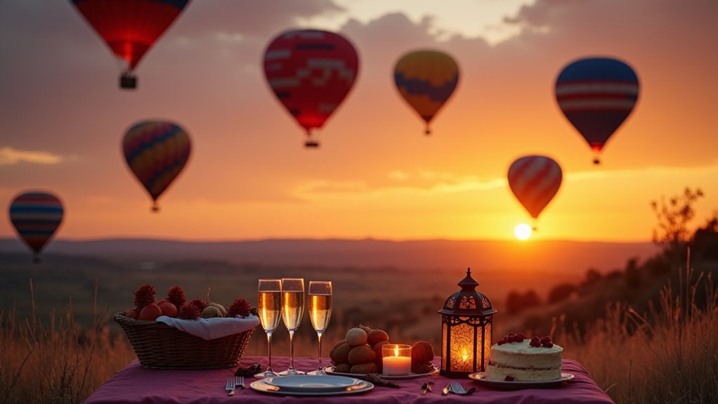 colorful balloons at sunset