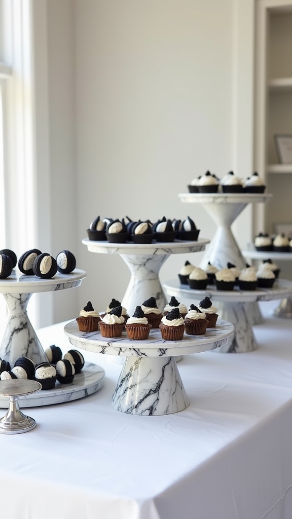 elegant monochrome dessert display