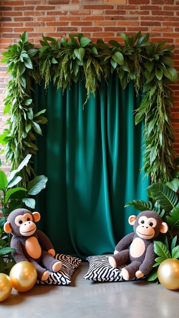 jungle themed photo booth setup