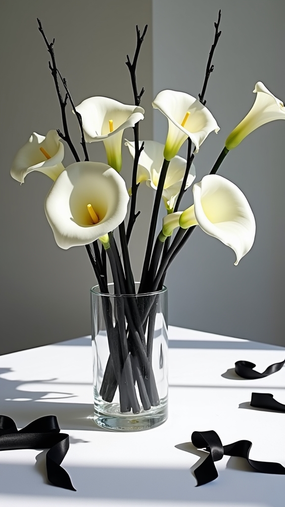 monochrome floral dramatic arrangements