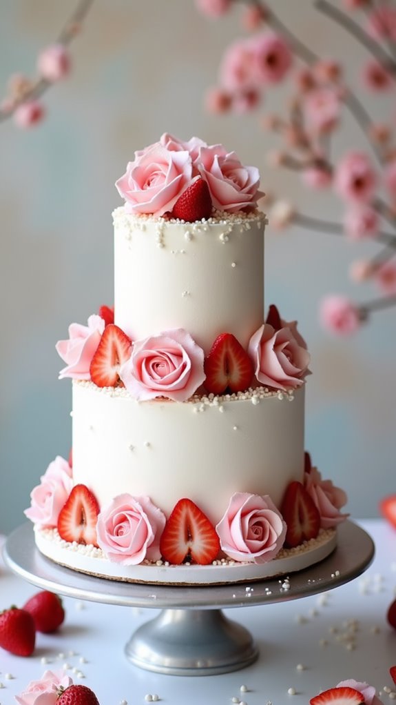 strawberry buttercream rose cake