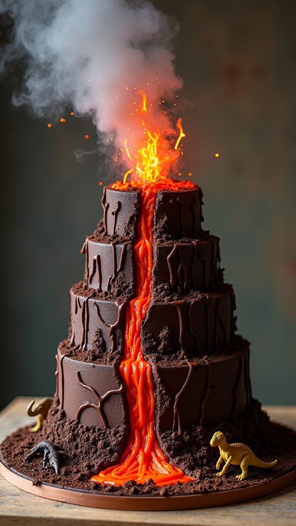 volcano themed birthday cake design