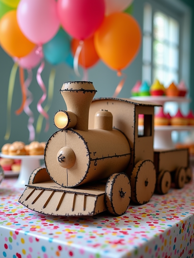 cardboard steam engine centerpiece creation