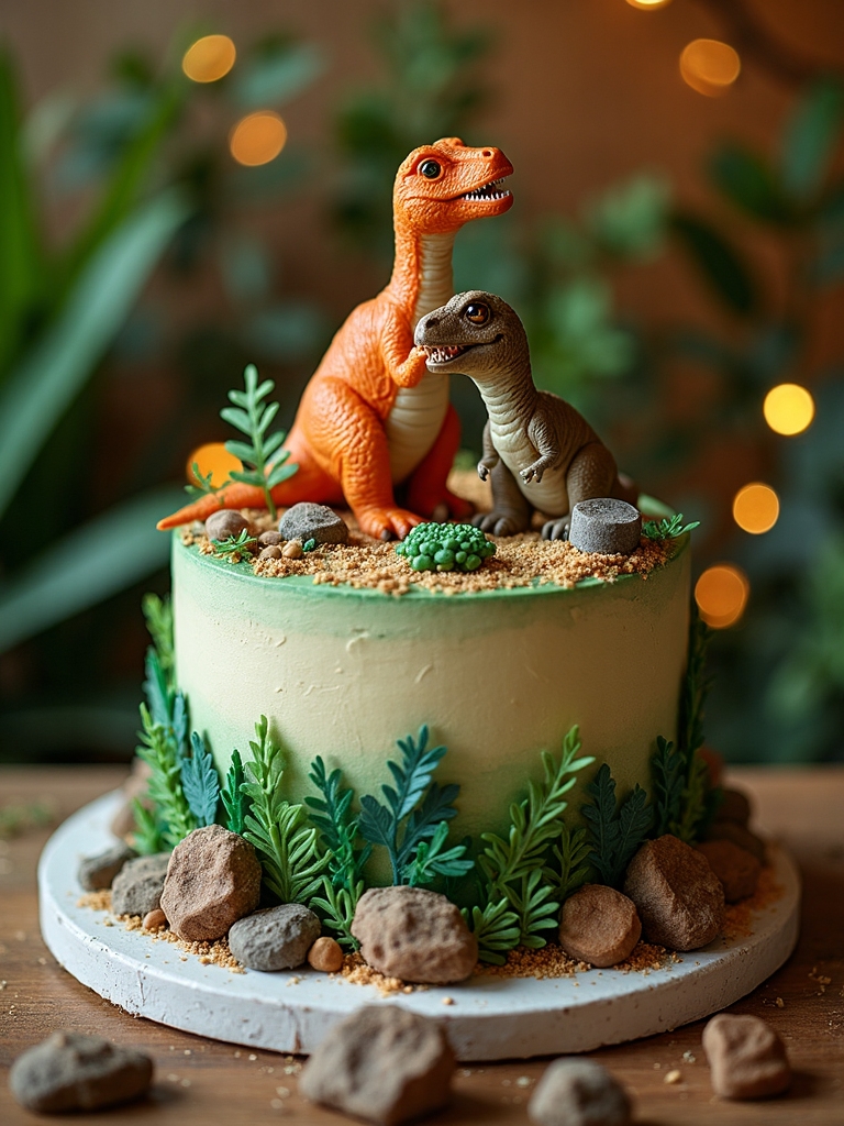 dinosaur themed birthday cake design