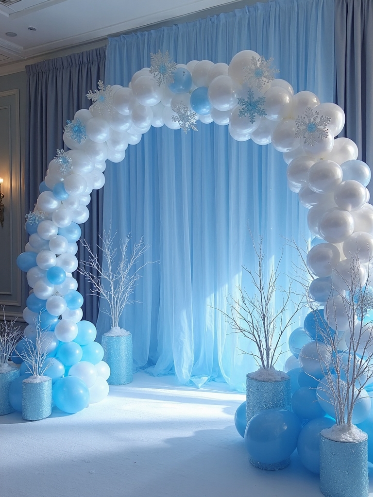 enchanting snowflake balloon arch