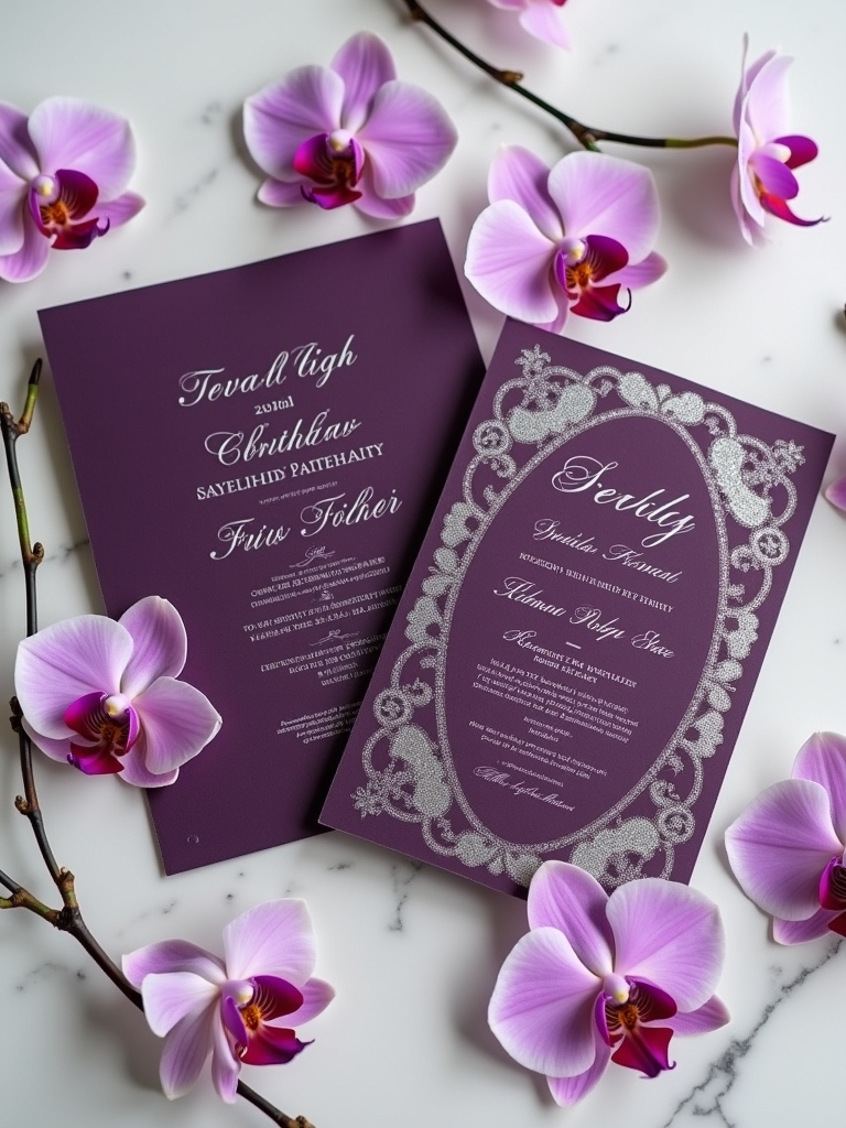 formal elegant sophisticated purple invitations