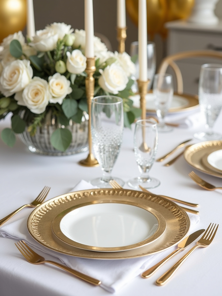 formal gold rimmed dinnerware tablescape