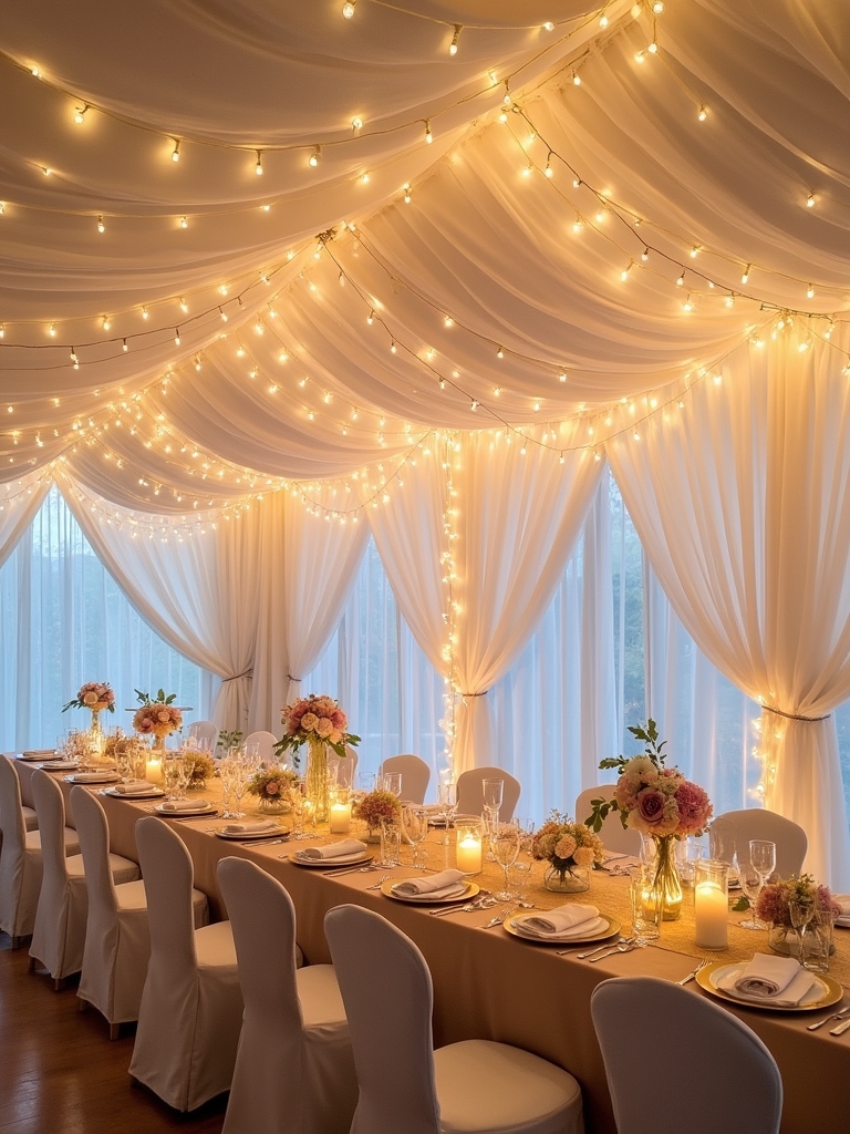 glittering golden lit curtain drape