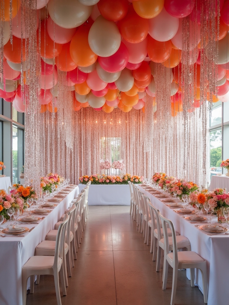 glittering overhead party decor