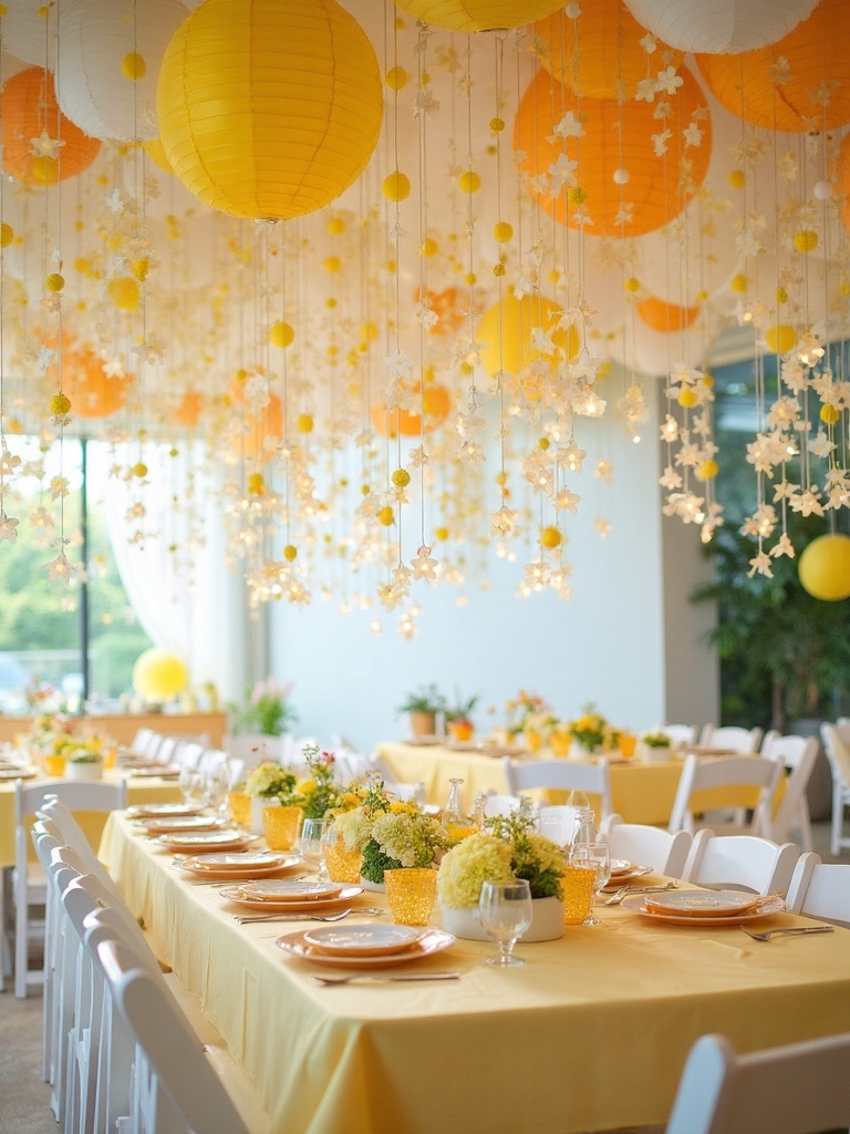 paper daisy chains decoratively displayed