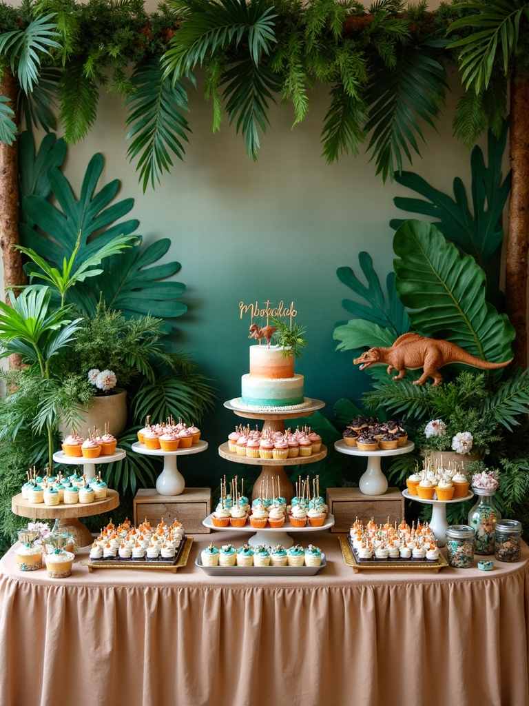 prehistoric themed snack setup