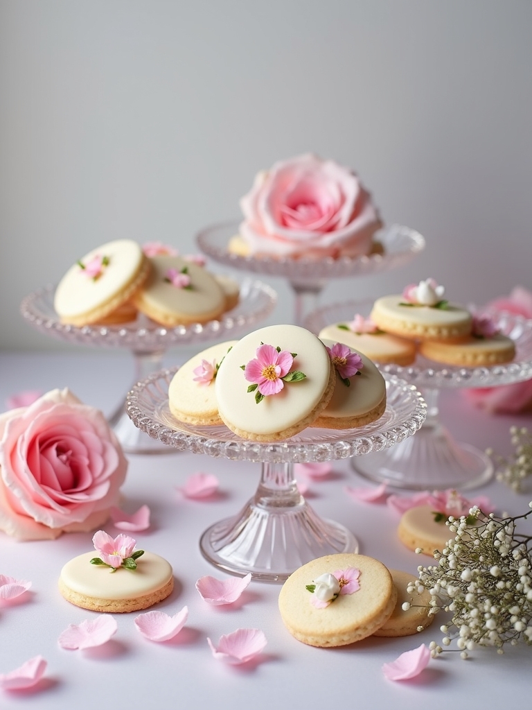 pressed flower dessert presentation