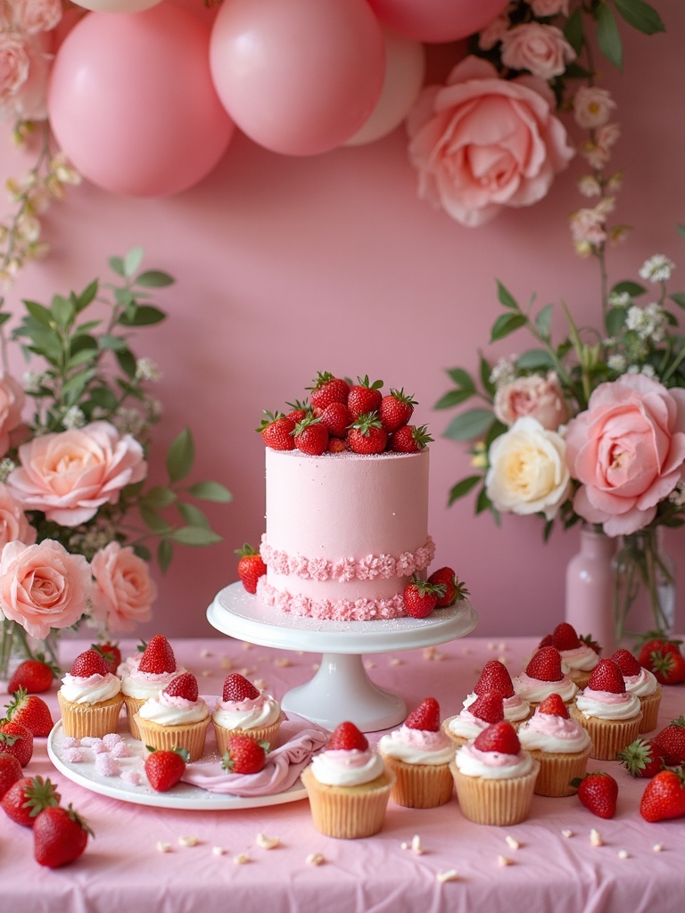 strawberry themed birthday cake