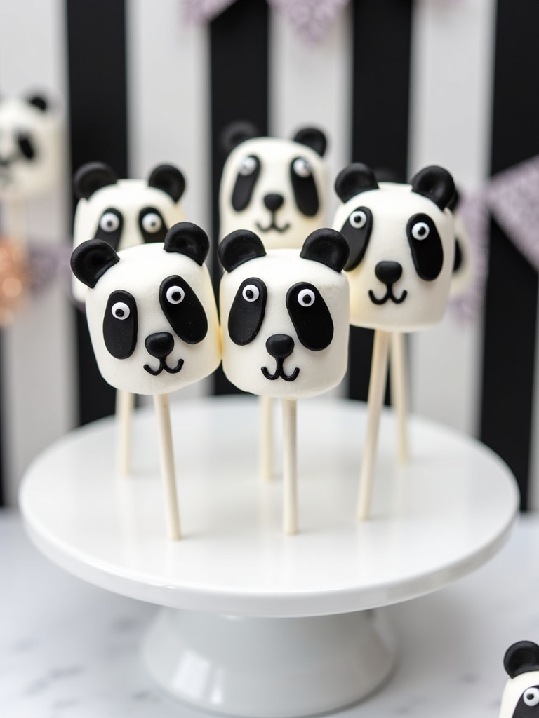 whimsical marshmallow panda snack pops