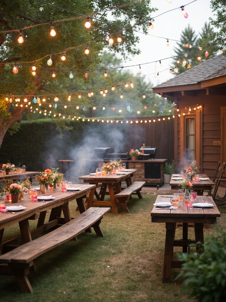 backyard celebration with grilling and music