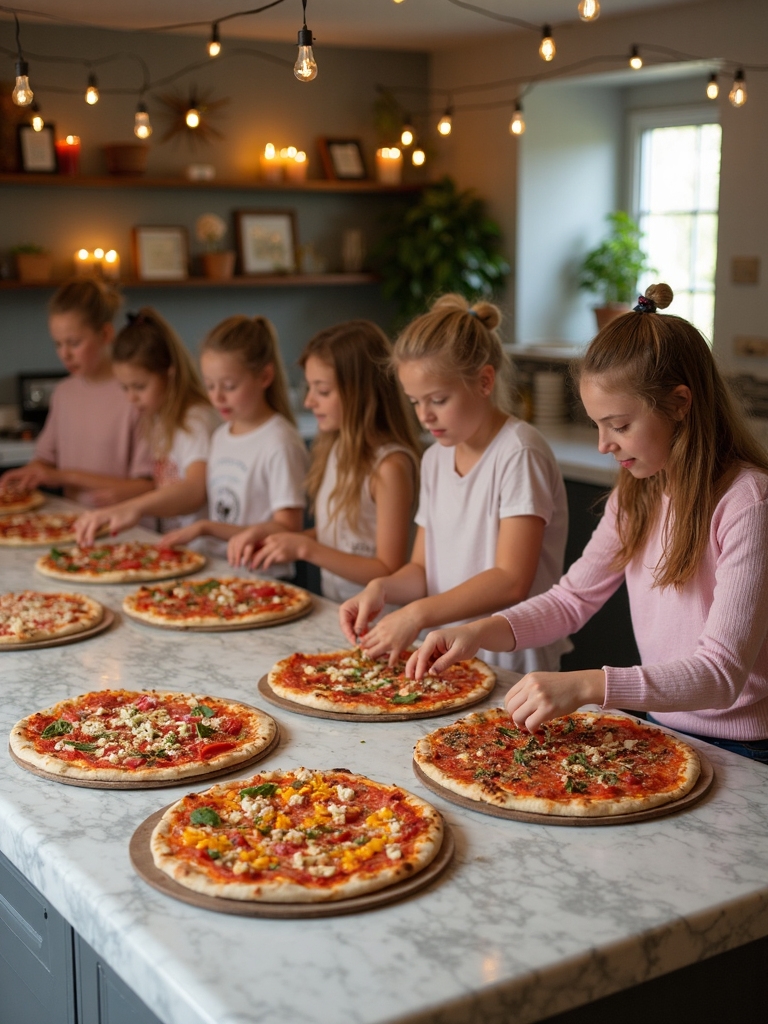 competitive pizza making birthday celebration