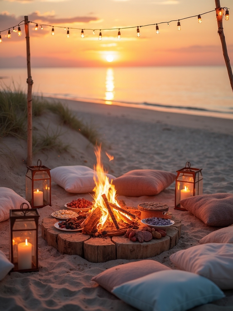 cozy beach bonfire party atmosphere