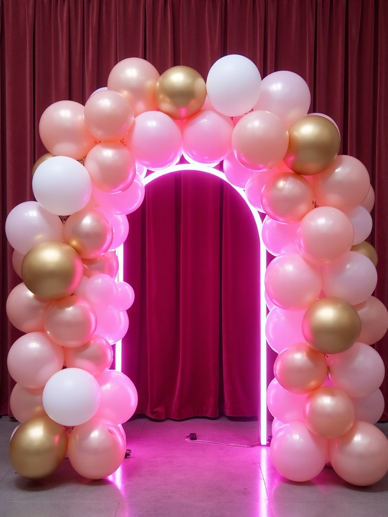 elegant modern neon accented balloon arch