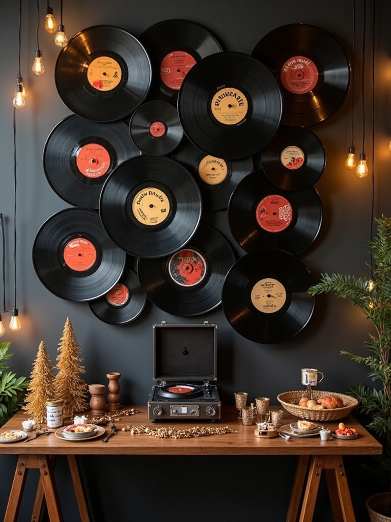 striking vinyl record wall display