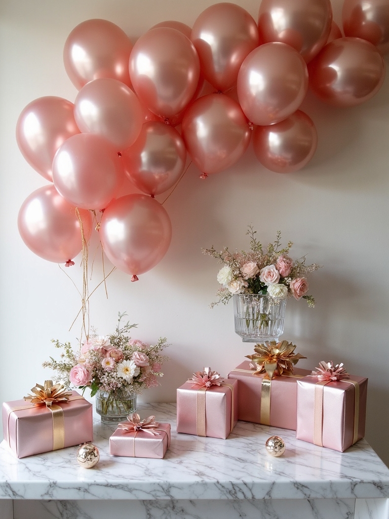 trendy layered personalized gift table presentation