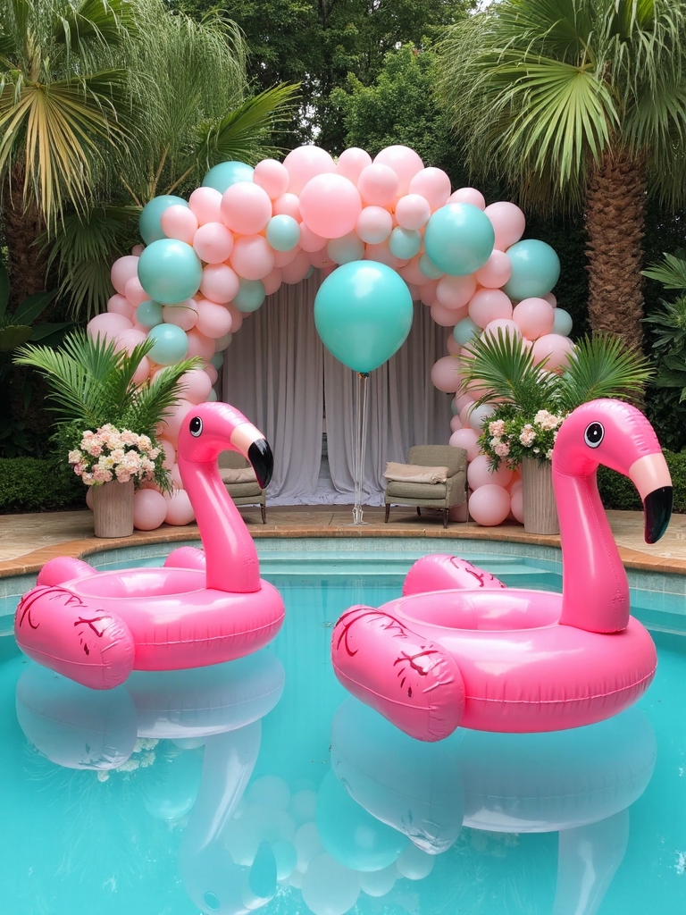 tropical themed pool party fun