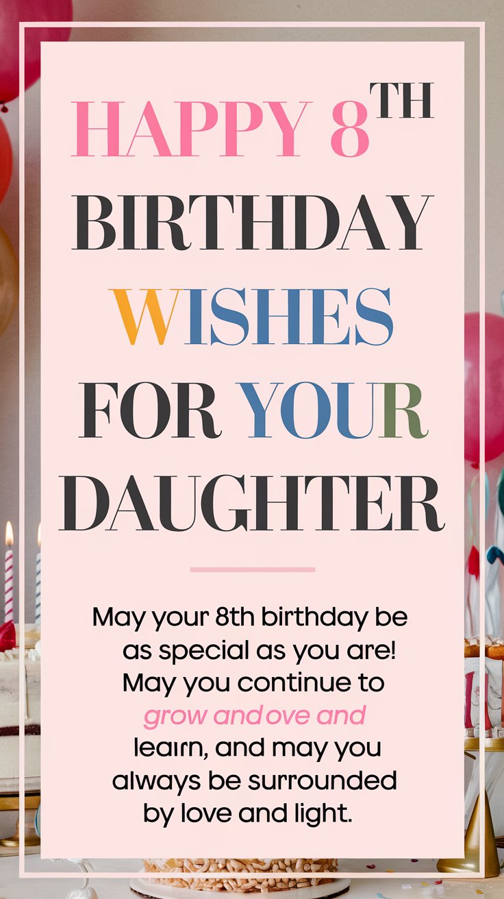 Happy 8th Birthday Wishes for Daughter