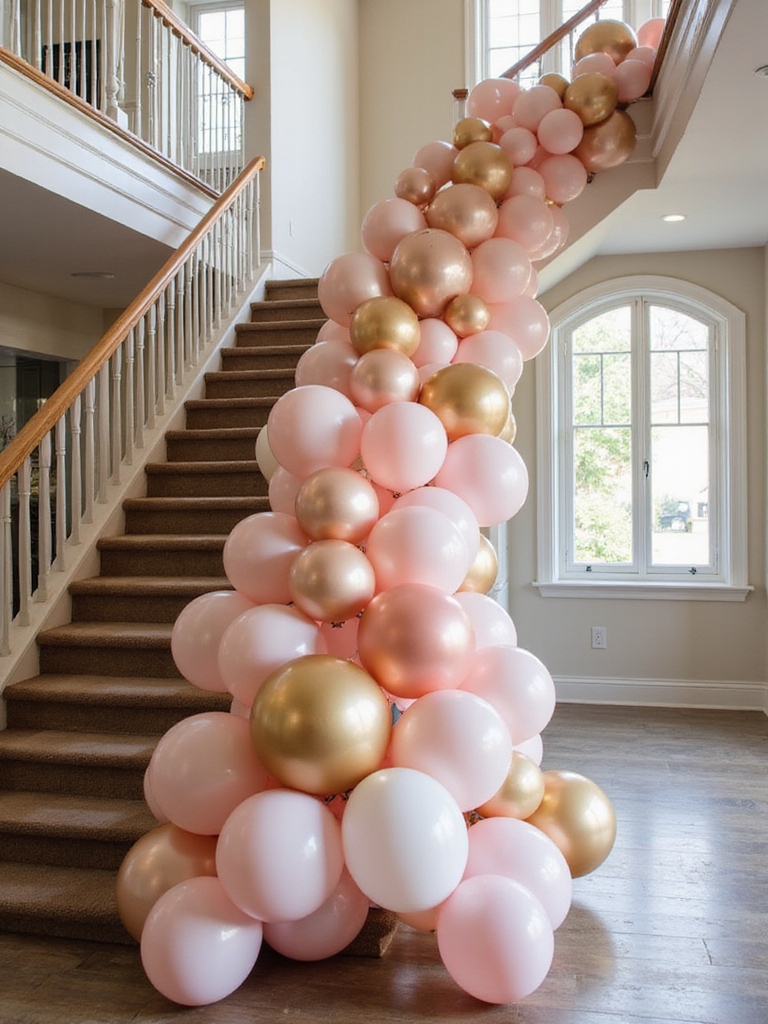 cascading balloon stairway decor enchantment