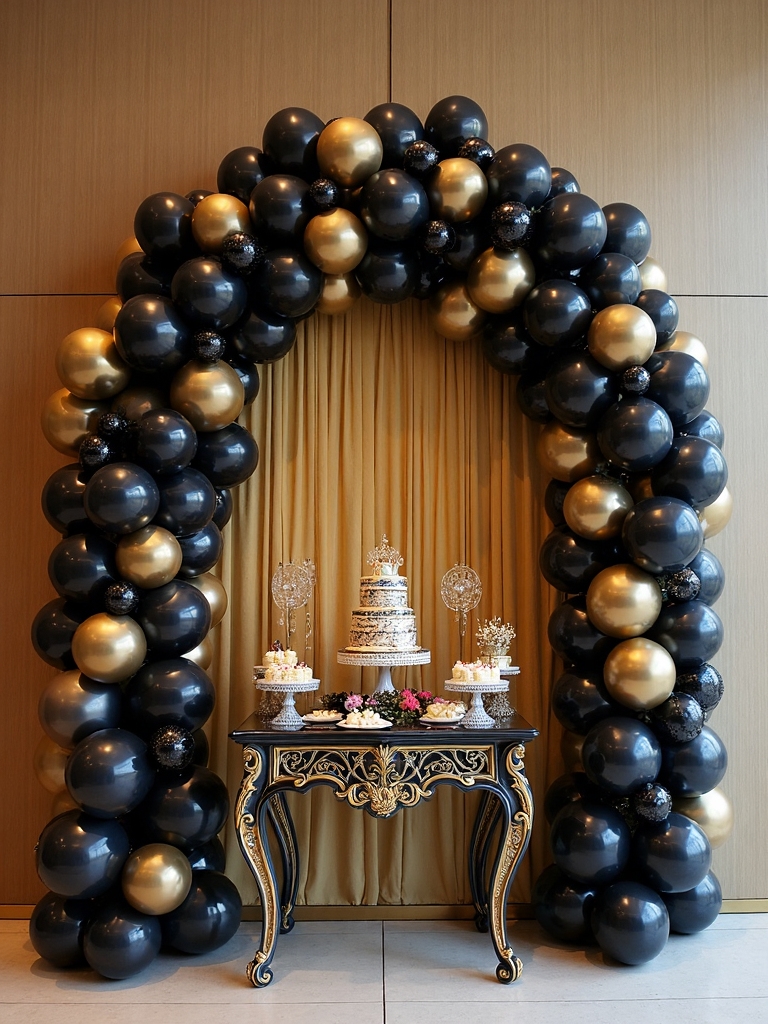 elegant birthday balloon arch