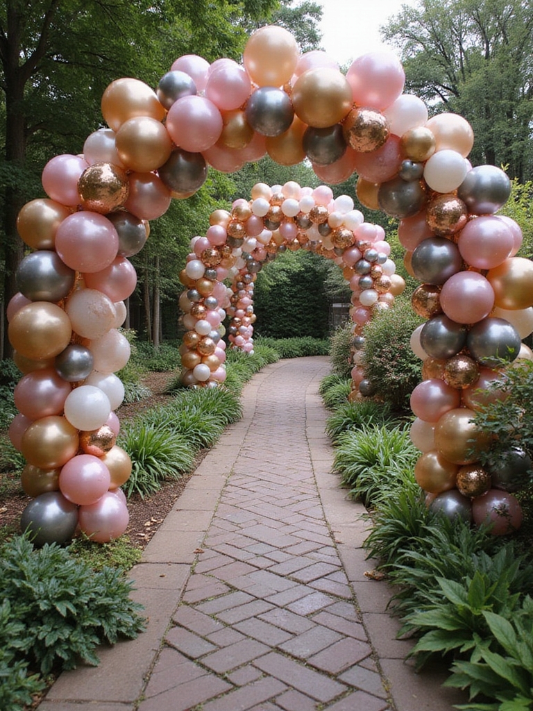 festive birthday pathway balloon decor