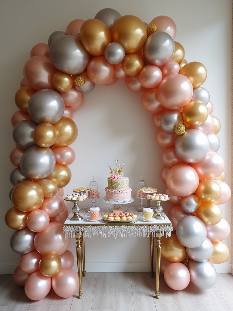 glamorous metallic balloon arch celebrations
