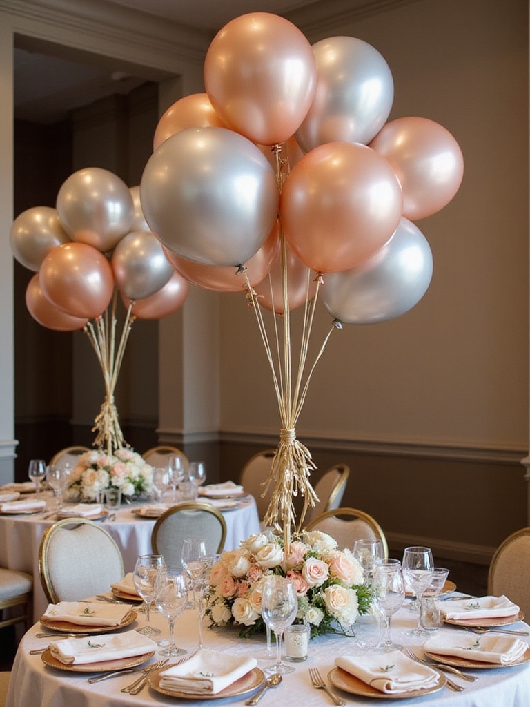 glamorous metallic balloon bouquet centerpieces