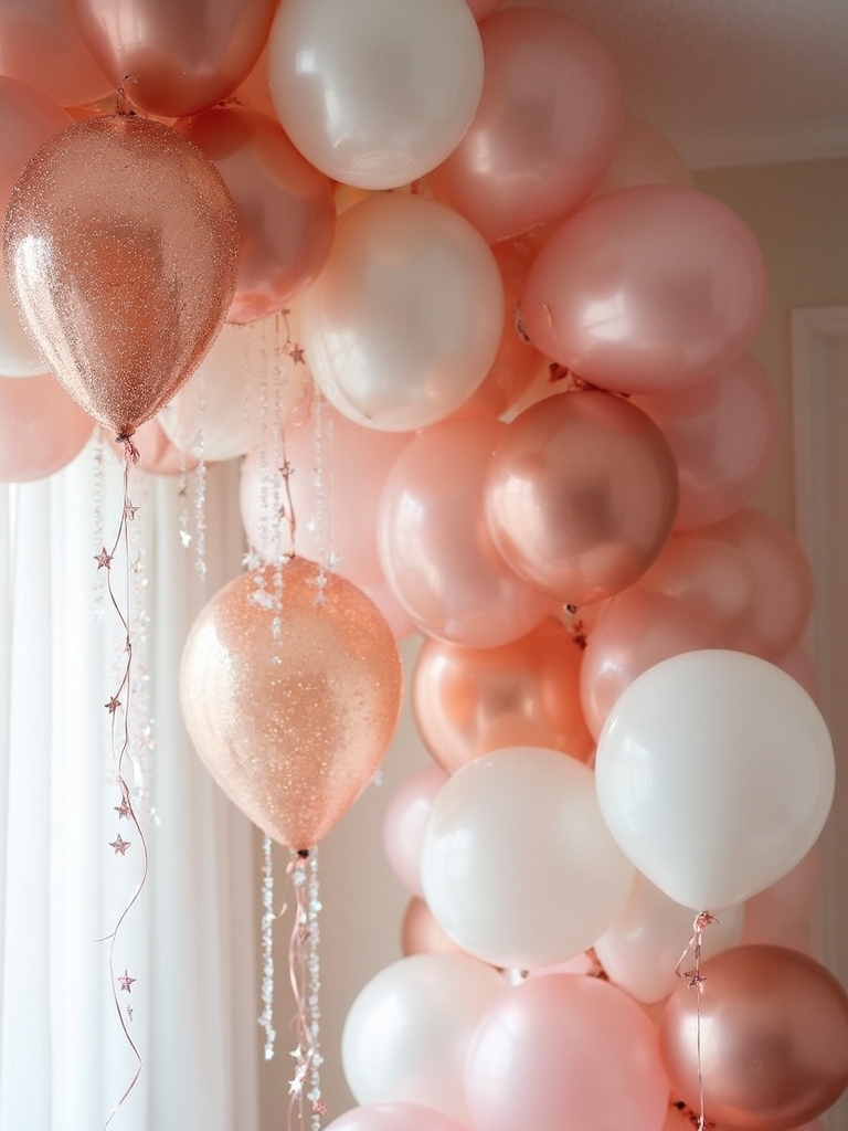 glittery balloon clusters sparkle