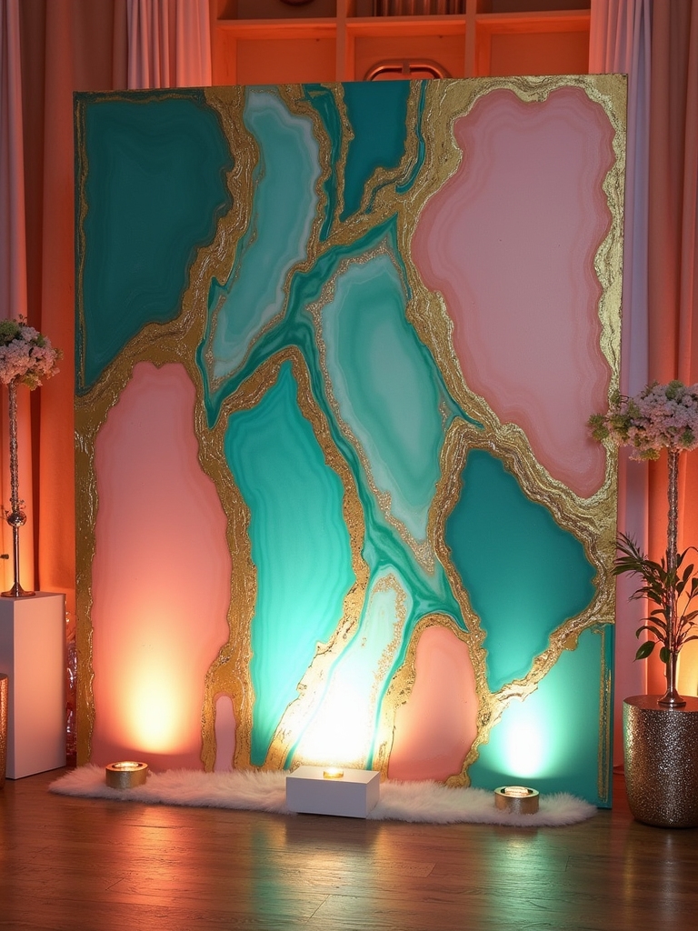 luxurious gemstone inspired birthday backdrop displays