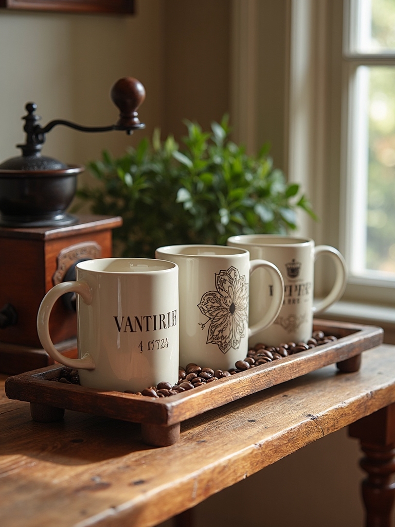 personalized coffee station with customized mugs