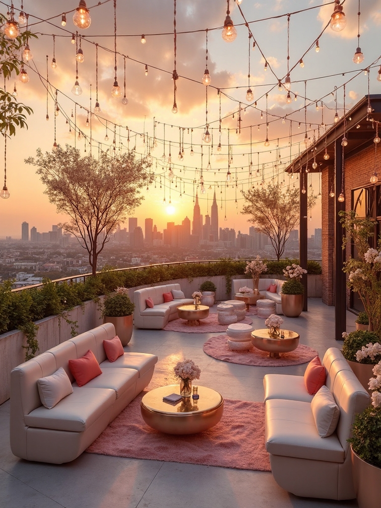 rooftop celebration with sunset