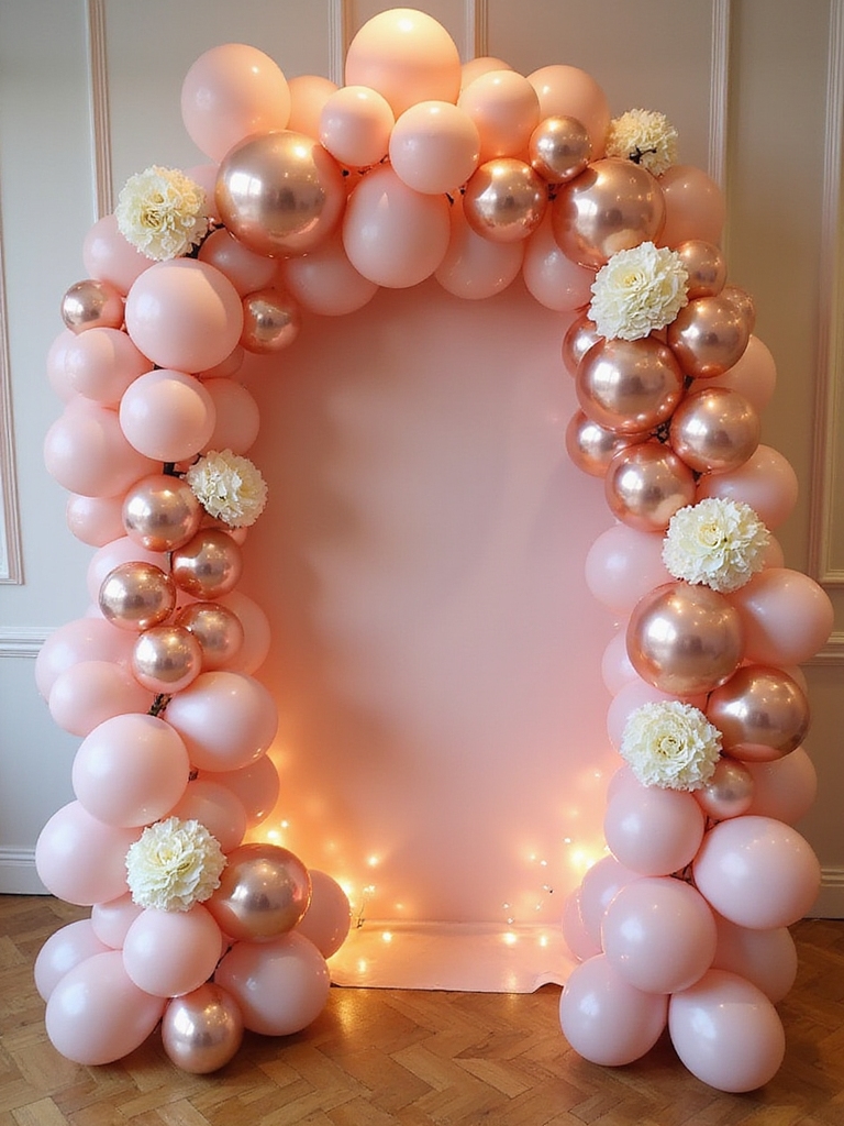 sophisticated glamorous rose gold balloon arch