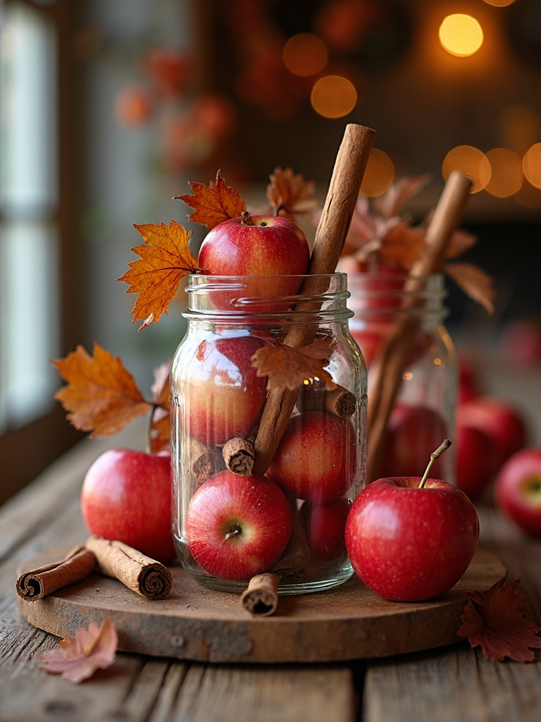 apple filled mason jar decor