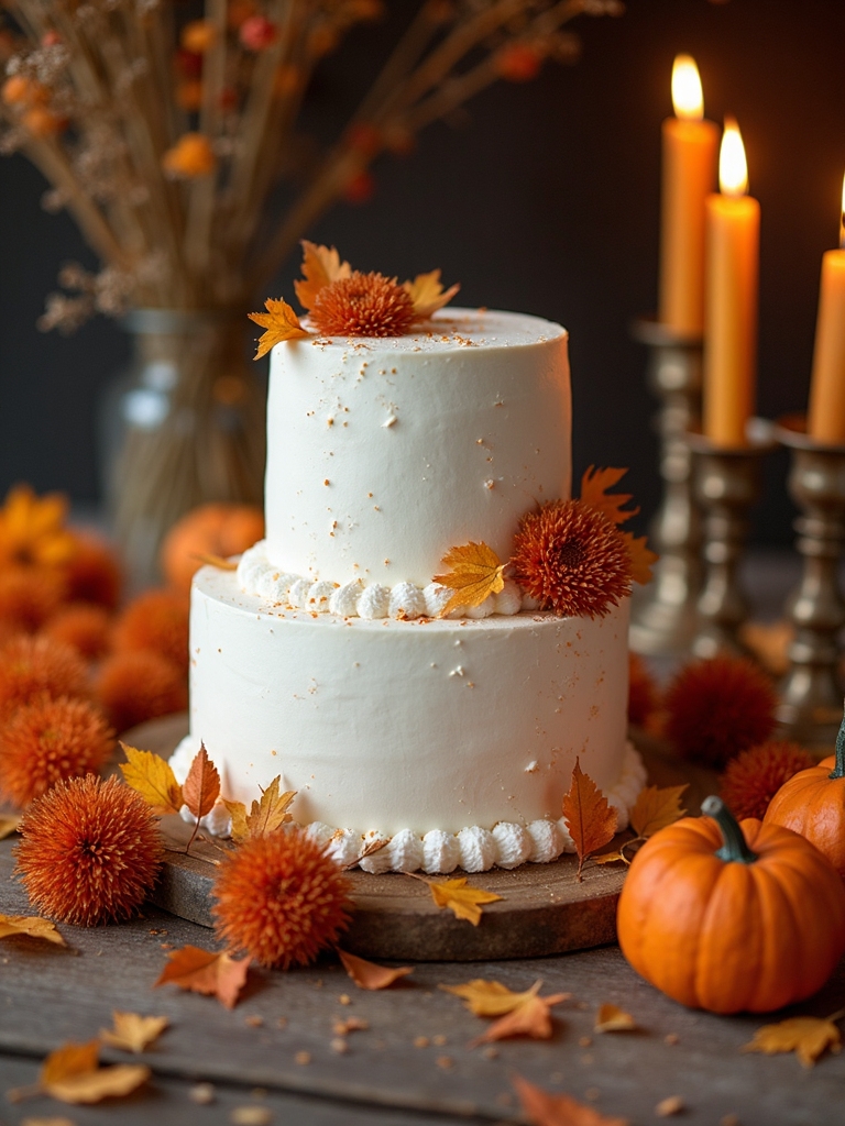 autumn themed birthday cake display