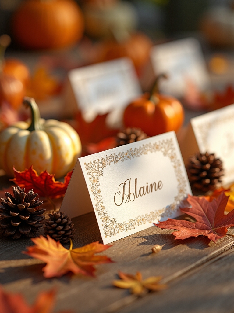 autumn themed place cards displayed