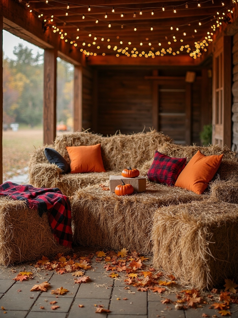 cozy hay bale seating
