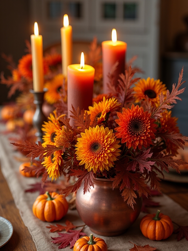 fiery autumn floral centerpiece