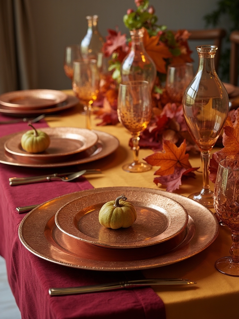 layered fall table linens
