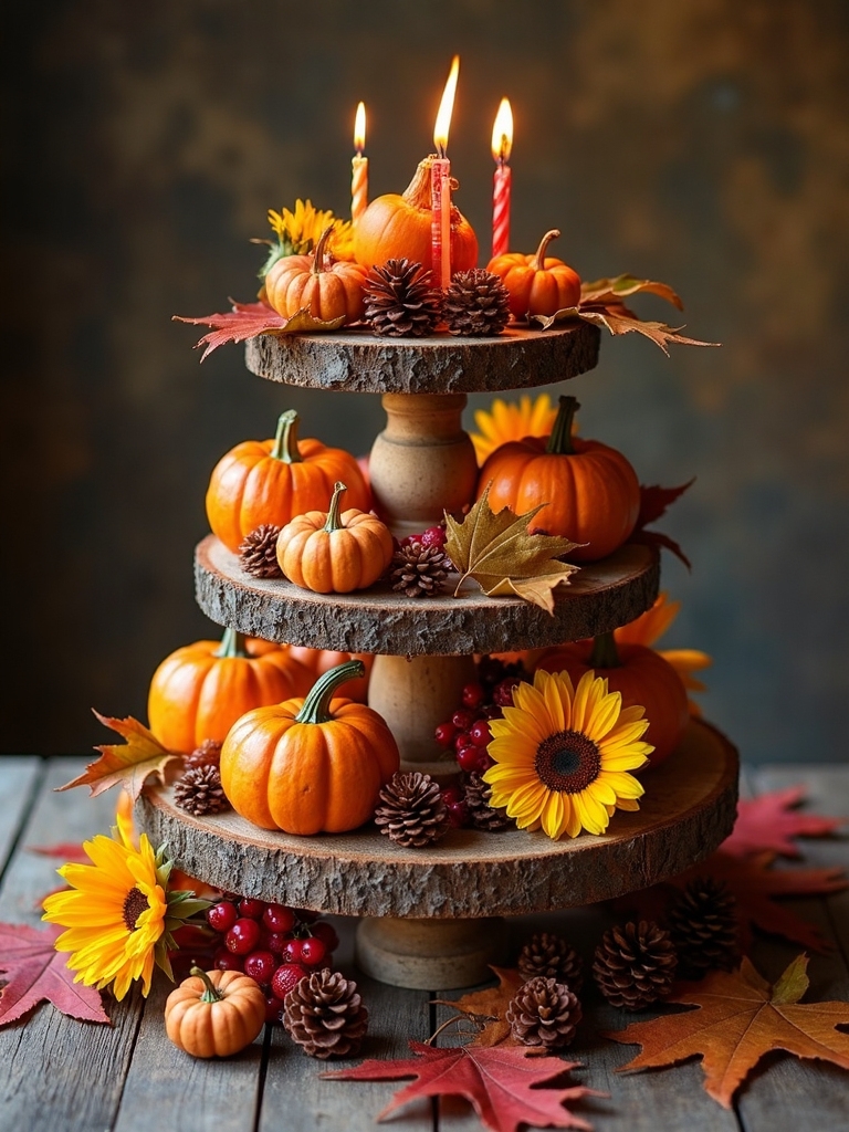 tiered autumn harvest display