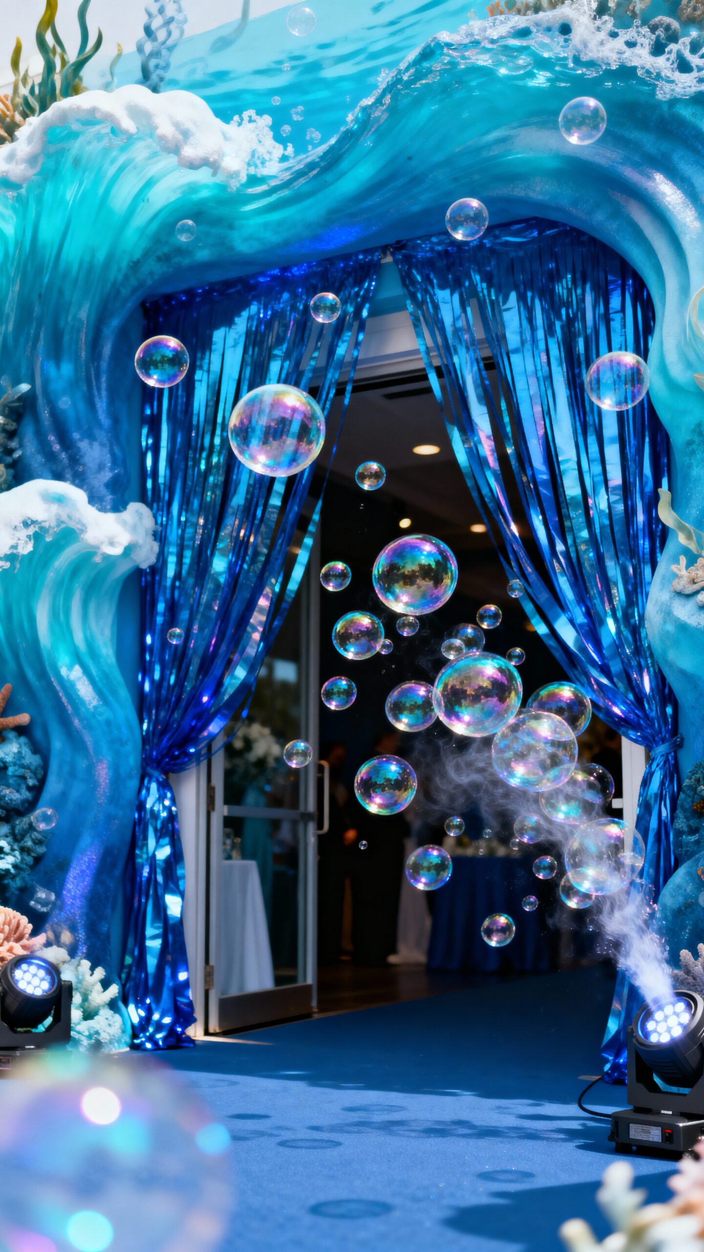 captivating oceanic entrance with shimmering bubbles