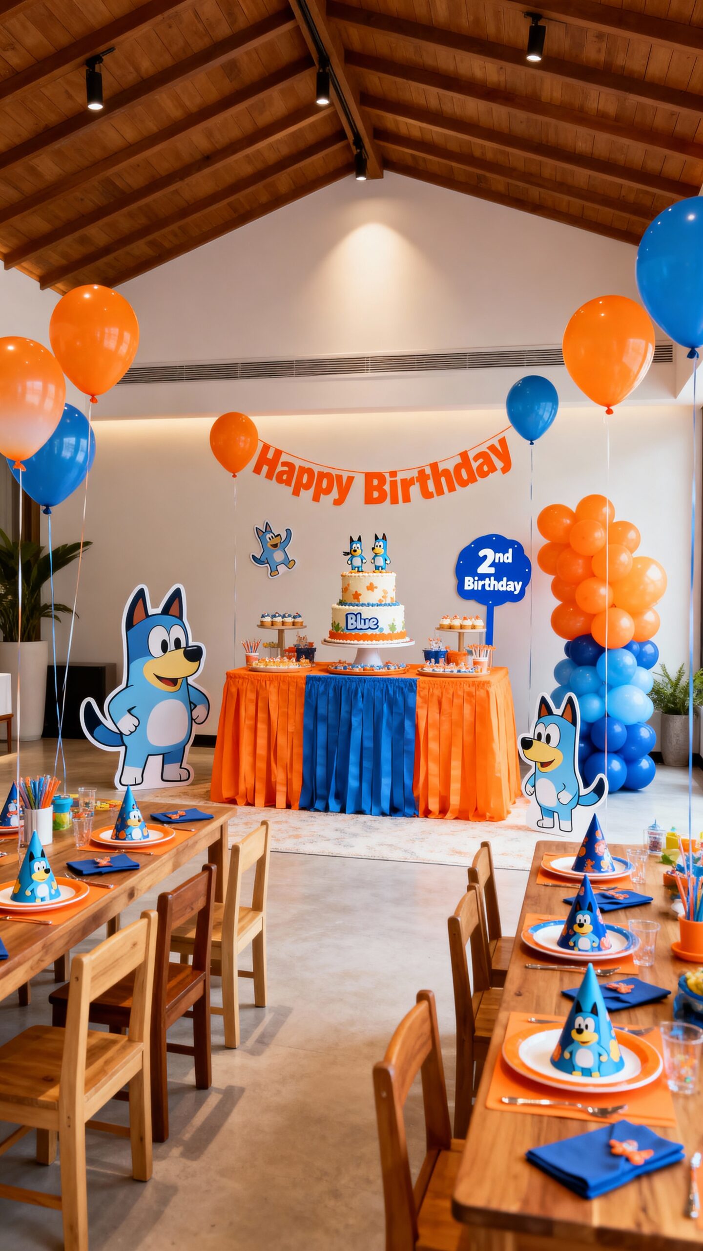 festive blue and orange decorations