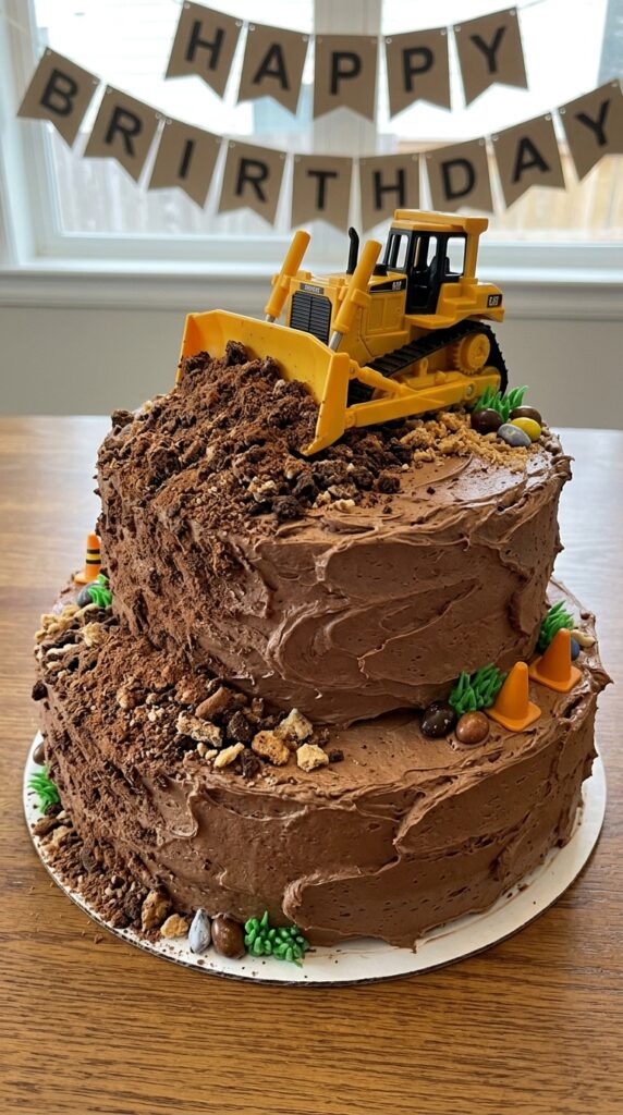 Bulldozer construction birthday cake