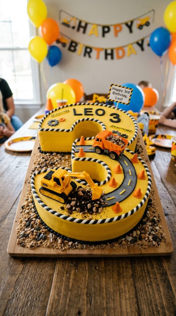 Number shaped construction birthday cake