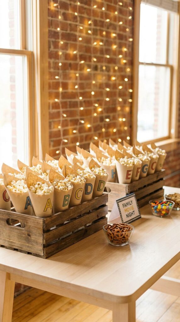 Popcorn cones with alphabet theme