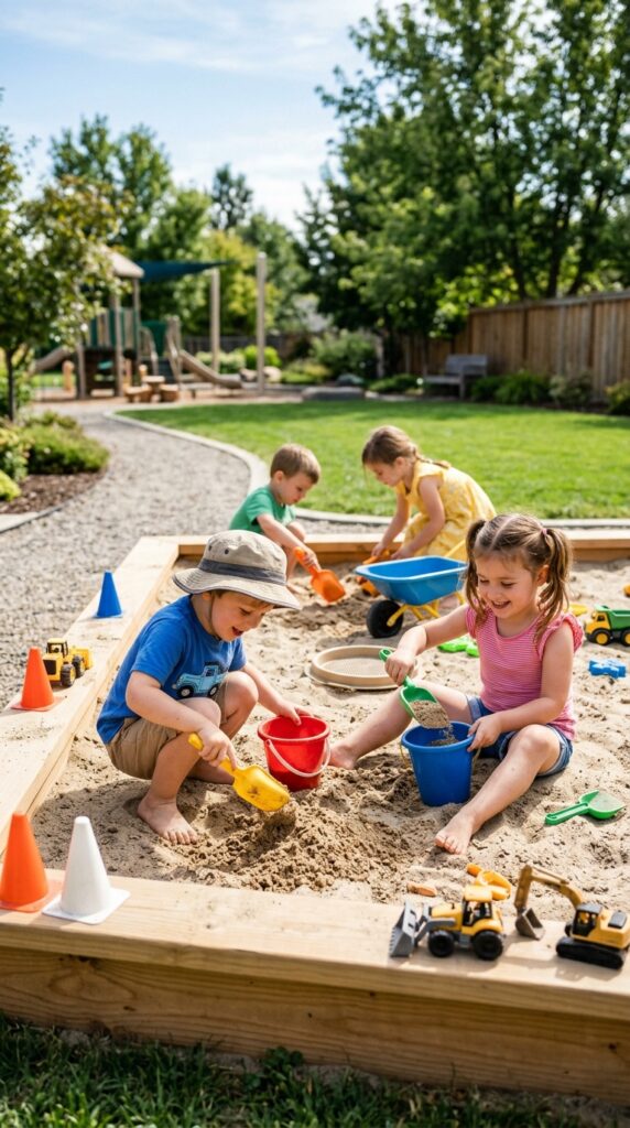 Kids building tall towers with blocks at construction themed party